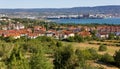 Ankaran and the Koper Seaport in the Background Royalty Free Stock Photo