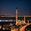 ankaya, Ankara, Turkey - 19.02. Ankara Kocatepe Mosque and Ankara night view with long exposure made with Generative AI
