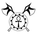 Ankh with axes, black and white, patterned, isolated. Royalty Free Stock Photo