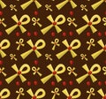 Ankh seamless pattern, endless background, ancient gold religious symbol repeating texture. Egyptian jewelery backdrop