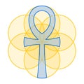 Blue Ankh fits perfect in gold colored Seed of Life, Sacred Geometry