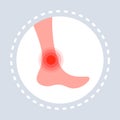 Ankle injury feeling joint pain human leg icon painful area highlighted in red healthcare medical service logo medicine