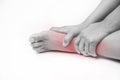 Ankle injury in humans .ankle pain,joint pains people medical, mono tone highlight at ankle Royalty Free Stock Photo