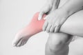 Ankle injury in humans .ankle pain,joint pains people medical, mono tone highlight at ankle