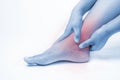 Ankle injury in humans .ankle pain,joint pains people medical, mono tone highlight at ankle