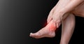 ankle osteoarthritis Joint pain, arthritis and ligaments on black background