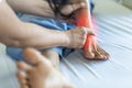 Ankle pain from instability, arthritis, gout, tendonitis, fracture, nerve compression tarsal tunnel syndrome Royalty Free Stock Photo