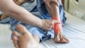 Ankle pain from instability, arthritis, gout, tendonitis, fracture, nerve compression tarsal tunnel syndrome Royalty Free Stock Photo