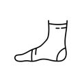 Ankle support. Linear icon of elastic medical bandage on leg. Black illustration of fixative textile dressing to treat injury. Royalty Free Stock Photo