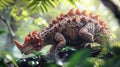 Ankylosaurs lazily munch on dewcovered leaves their armored bodies sparkling in the soft morning light Royalty Free Stock Photo