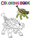 Coloring book Ankylosaurus cartoon character. Dinosaur vector illustration. Black white and color concept.