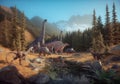 Ankylosaurus, brachiosaurus and velociraptor in nature
