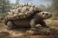 An Ankylosaurus lumbering with armorlike plates.. AI generation