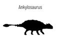 Ankylosaurus. Ornithischian dinosaur. Monochrome vector illustration of silhouette of prehistoric creature ankylosaurus