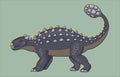 Ankylosaurus Stegosaurus Pteranodon Spinosaurus Dinosaur. Illustration in vintage retro style linocut. Print.