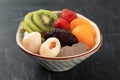 Anmitsu Japanese Sweet Dessert with Agar Canteen Jelly, Mix Fruit, and Red Bean