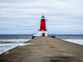 Ann arbor lighthouse pier on lake michigan west coast Royalty Free Stock Photo