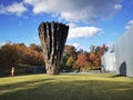 Ann and Jim Goodnight Museum Park in autumn on a blue cloudy sky background