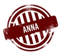 Anna - red round grunge button, stamp
