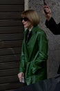 Anna Wintour before Dolce and Gabbana fashion show, Milan Fashion Week street style