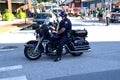 A motorcycle police officer on a traffic assignment