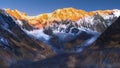 Annapurna base camp Golden hour in mount annapurna Royalty Free Stock Photo