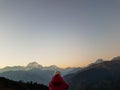 Annapurna Base Camp hiking trek, Himalayas, Nepal. November, 2018. Ghorepani village. Panoramic view of Dhaulagiri Mountain Range Royalty Free Stock Photo