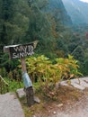 Annapurna Base Camp hiking trek, Himalayas, Nepal. November, 2018. Way to Sinuwa sign Royalty Free Stock Photo