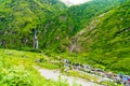 View over Marsyangdi river and Tal village on Annapurna circuit, Nepal Royalty Free Stock Photo