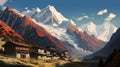 Annapurna Iii: A Graphic Novel-inspired Mountain Village Wallpaper
