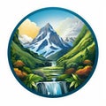 Annapurna Iii Landscape With Waterfall And Trees - Round Logo Image