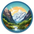 Annapurna Iii Landscape With Waterfall And Trees - Round Logo Image