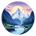 Annapurna Iv Landscape With Waterfall And Trees - Round Logo Image