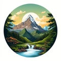 Annapurna Iv Landscape With Waterfall And Trees - Round Logo Image