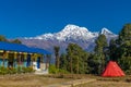 Annapurna and Machapuchare trek mountain lodge in Nepal Royalty Free Stock Photo