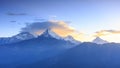 Annapurna mountain range and Machapuchare sunrise, Poonhill, Nepal Royalty Free Stock Photo