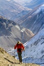 Annapurna, Nepal - November 13, 2015: Tourist going up on the way to Thorong La Pass 5416 m, Annapurna Trek, Himalayas, Nepal