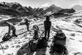 Annapurna, Nepal - November 16, 2015: Tourist going up on the way to Thorong La Pass 5416 m, Annapurna Trek, Himalayas, Nepal