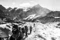 Annapurna, Nepal - November 16, 2015: Tourist going up on the way to Thorong La Pass 5416 m, Annapurna Trek, Himalayas, Nepal