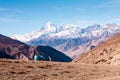 Annapurna, Nepal - November 19, 2015: Tourists admiring the picturesque mountain views, Low Mustang, Annapurna Trek, Himalayas,