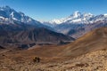 Annapurna, Nepal - November 18, 2015: Tourists going up to the mountain. Low Mustang, Annapurna Trek, Himalayas, Nepal