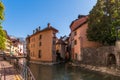 Quai de l\'Ã©vÃªchÃ© on the Thiou river, at setting sun, in Annecy, Haute-Savoie, France Royalty Free Stock Photo