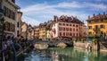 Annecy cityscape wih Thiou river view bridge and palais de l isl