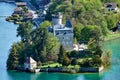 Full shot of Duingt Castle in the Annecy lake near the french alps
