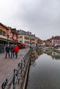 Scenic view of the beautiful canals and historic buildings in the old town of Annecy, France Royalty Free Stock Photo