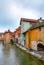 Scenic view of the beautiful canals and historic buildings in the old town of Annecy, France Royalty Free Stock Photo