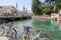 Annecy, France. Views of the crowded town and bridges.