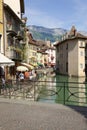 Annecy France. Views of the town by the canal and bridges.