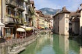 Annecy France. Views of the town by the canal and bridges.