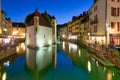 Annecy Haute Savoie France. The Palais de l\'Isle and Thiou river at sunset Royalty Free Stock Photo